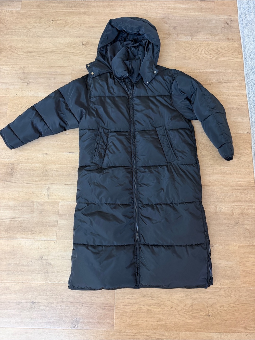 Zara Kids Black Long Puffer Coat with Hood